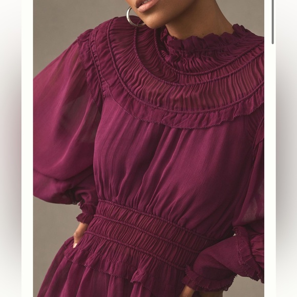 FARM RIO Burgundy Ruffle High Neck Blouse NWOT S - Picture 14 of 15